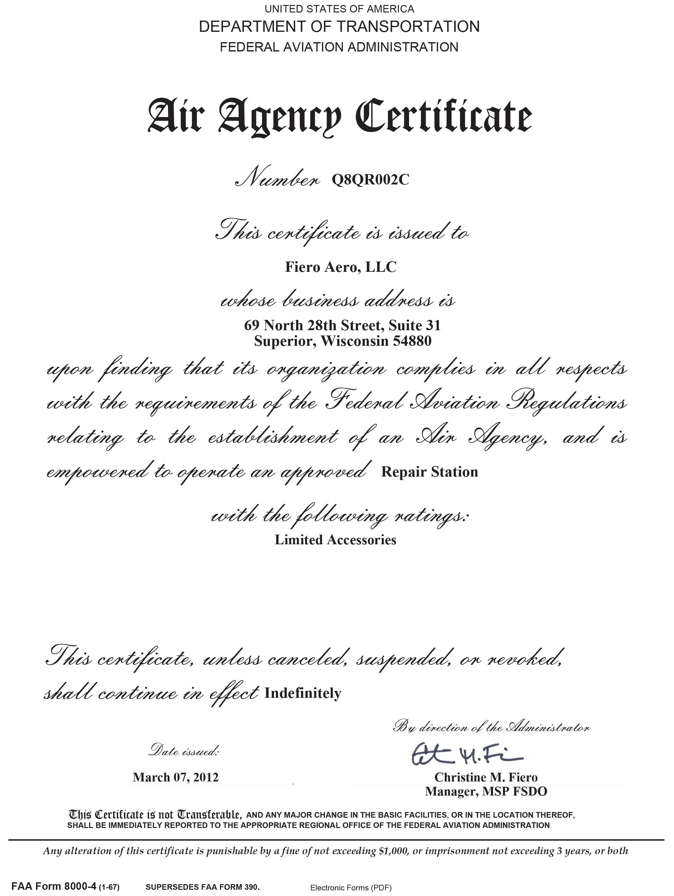 air agency certificate